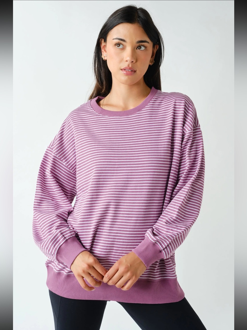 💜Coastal Striped Crewneck Pullover Top - Mulberry & White